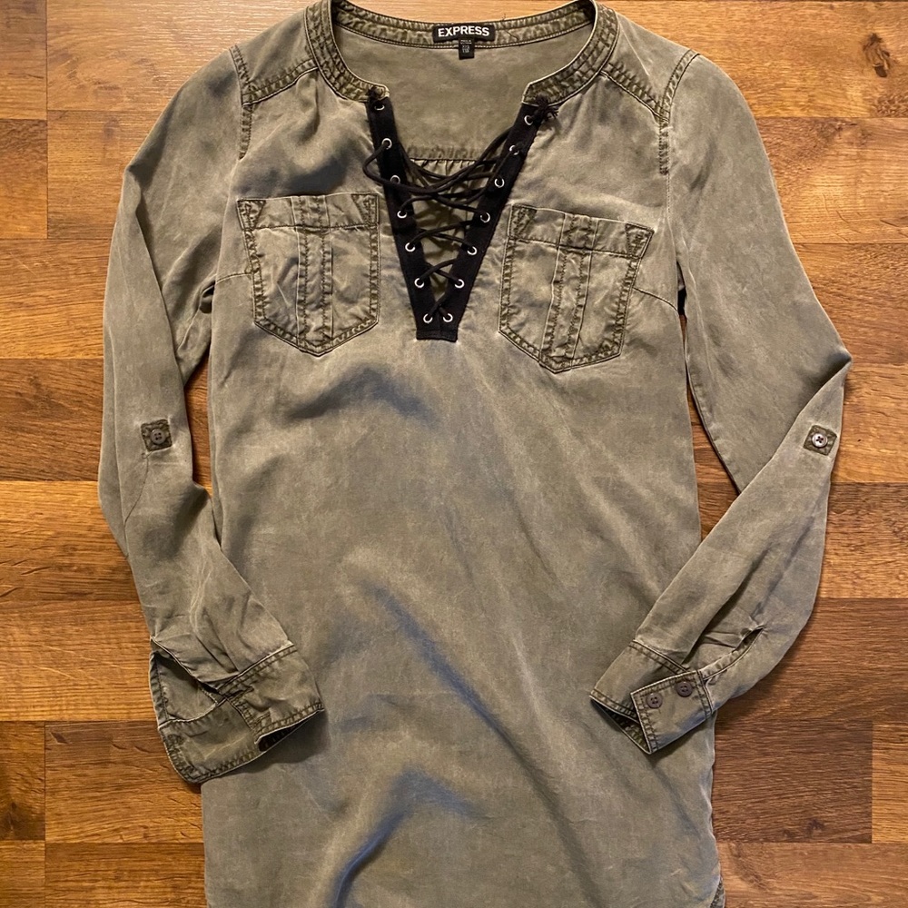 Army green shirt dress